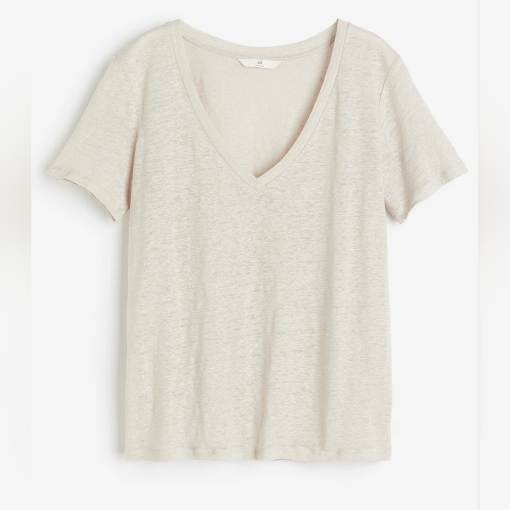 NWT H&M 100% Linen Short Sleeve Tshirt Light Beige Size Medium